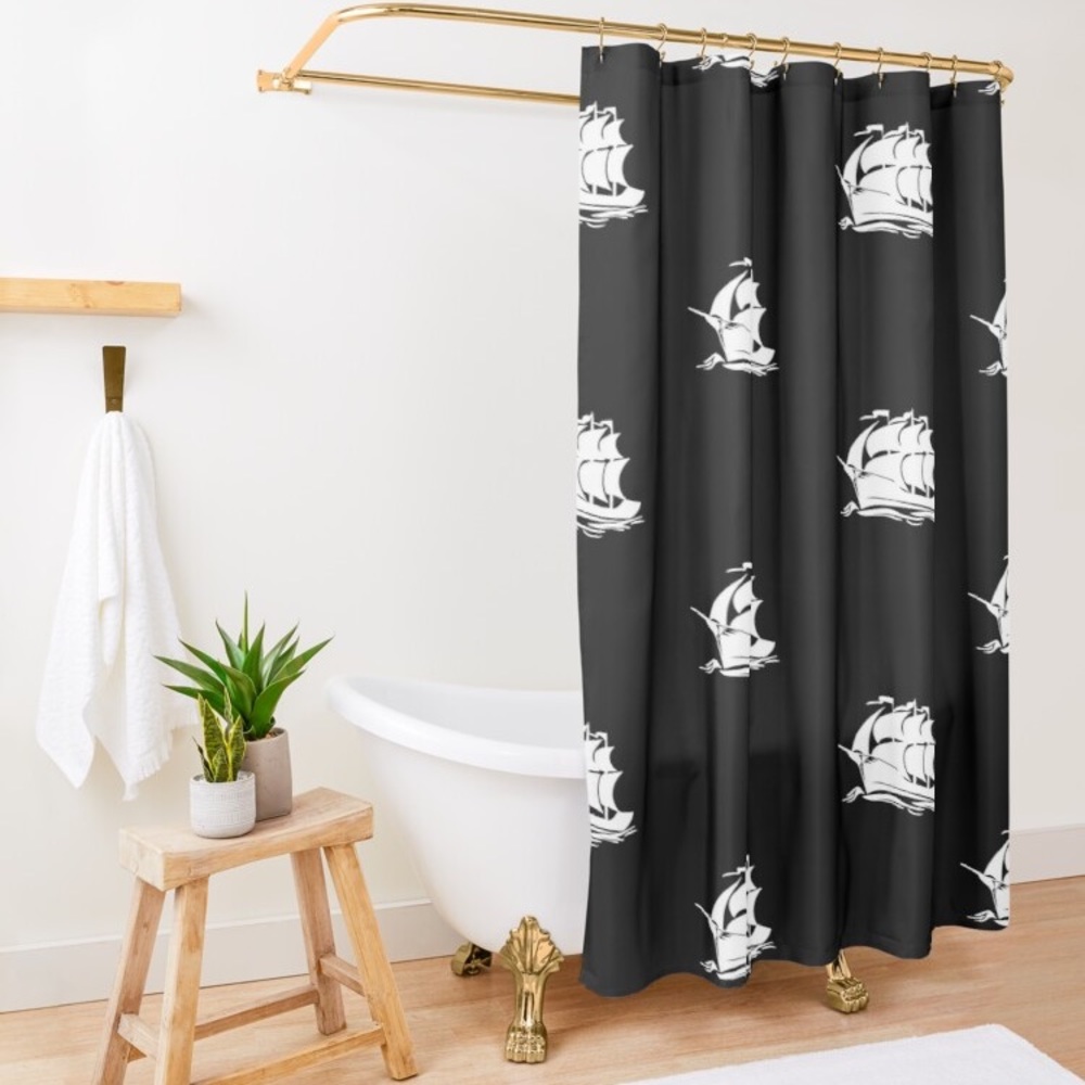 Black summer black boat shower curtain